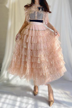 Baby-pink Layered Sequin Skirt Outfit Sequin Party Midi Skirt Outfit Custom Size image 5