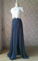 Dusty-blue Side Slit Maxi Chiffon Skirt Custom Wedding Party Chiffon Skirt image 2