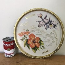 Vintage Hawaiian Islands Map Metal Cocktail Tray Souvenir Orchid Hibiscus 11&quot; - £19.53 GBP