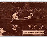 Couple in Canoe Romance Still Waters Run Deep UNP Unused Sepia DB Postca... - $3.91