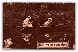 Couple in Canoe Romance Still Waters Run Deep UNP Unused Sepia DB Postca... - $3.91