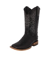 Mens Black Cowboy Boots Leather Ostrich Quill Print Western Wear Square ... - £94.23 GBP