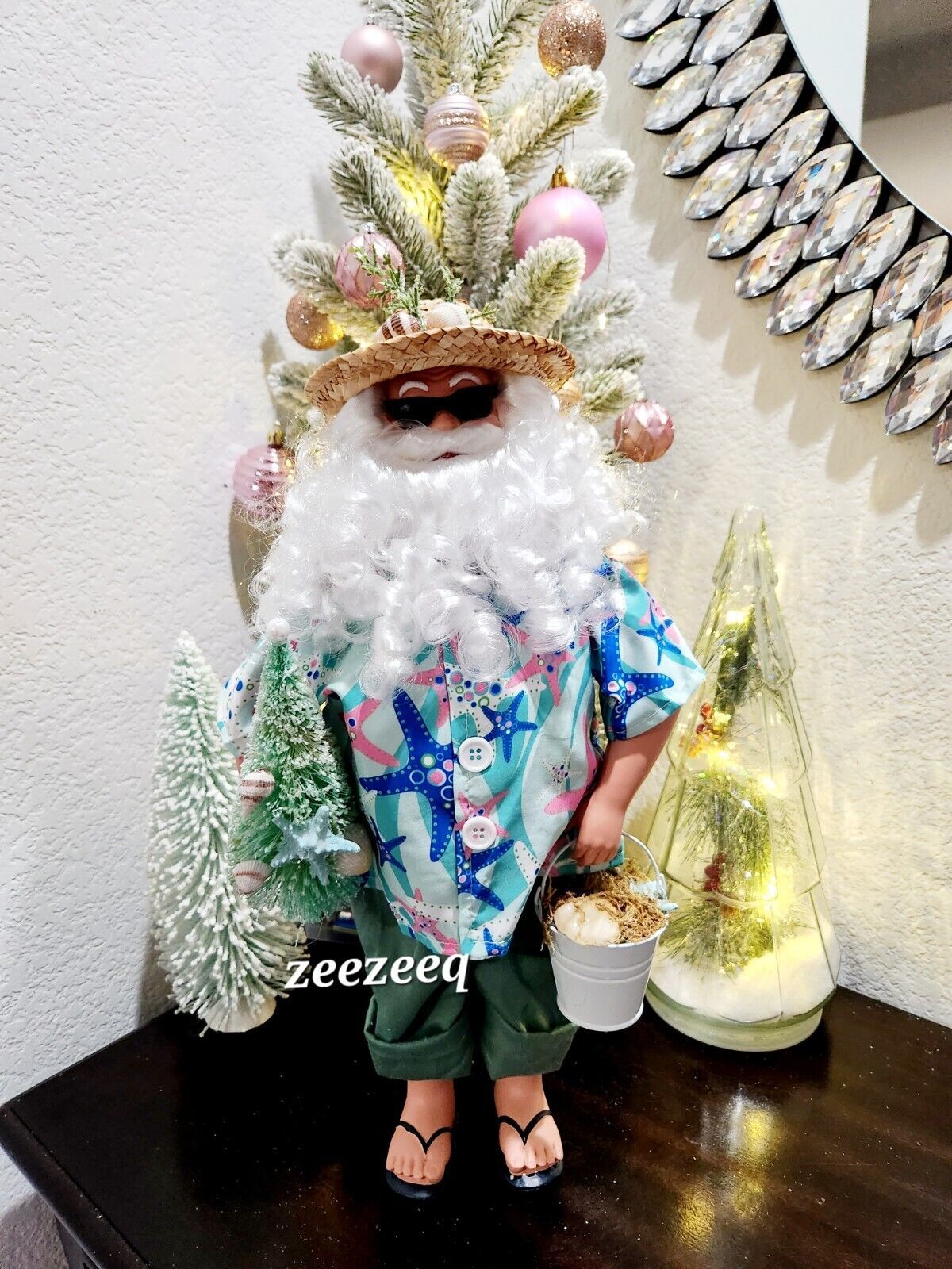 Christmas Beach Santa Claus Doll Figurine Figure Tabletop Decor 18&quot; - $64.34