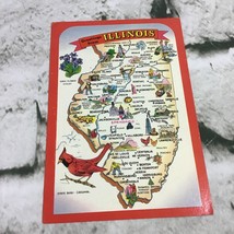 Postcard Collectible Vintage Greetings From Illinois State Map - £6.31 GBP