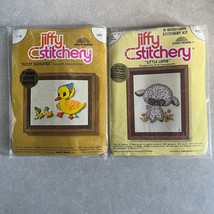Vintage Jiffy Stitchery Fuzzy Ducklings Little Lamb Kits #422 #653 NIP 4"x5" - $24.18