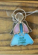 Hand Made Stained Glass Angel Ornament Blue Skirt &quot; OUR LITTLE ANGEL&quot;   2.25&quot; - £10.28 GBP