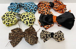 Little Girl Hair Bows Barrettes Lot 6 Animal Print Orange Yellow Blue 3&quot; to 6&quot; - £9.98 GBP