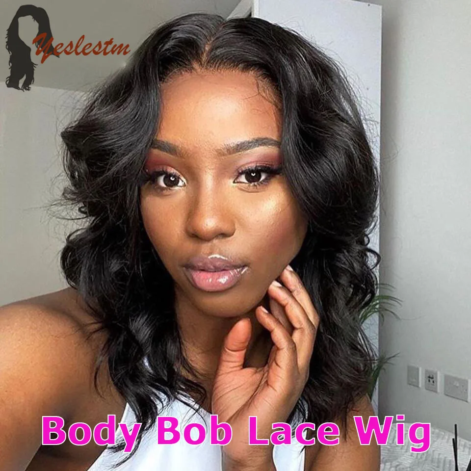 Body Wave Bob 13x4 Lace Front Wig Human Hair Remy Brazilian Hair Glueles... - $70.20+