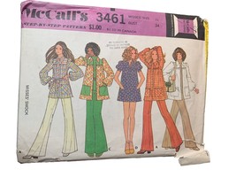 Vintage McCalls 3461 Sewing Pattern Misses Shirt Smock Size 12 uncut 1972 - £10.20 GBP