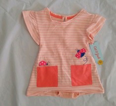 Cat &amp; Jack Baby Girl&#39;s 2pc Set Butterfly Ladybug Peach A-line T-shirt Dress 12M - £11.54 GBP