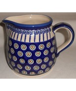 Hand Made BOLESLAWIEC Polish Pottery 5&quot; tall 40 oz RED DOT PATTERN PITCHER - $744.73 MXN