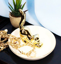Golden Feline Cat Kitten Ceramic Ring Accessory Jewelry Holder Vanity Display - £16.77 GBP