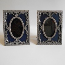 Vintage Ornate Tabletop 2 Picture Frame Lot Silk Background Baroque Style - $39.58