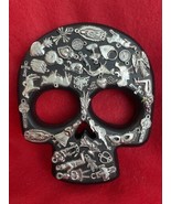 Mexican Folk Art Day Of The Dead Wooden Skull With Milagros &amp; Charms - £27.37 GBP