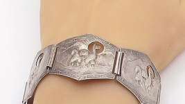 PERU 925 Sterling Silver - Vintage Alpaca Panel Hinge Chain Bracelet - BT3418 - £85.12 GBP