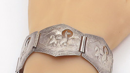 PERU 925 Sterling Silver - Vintage Alpaca Panel Hinge Chain Bracelet - B... - £86.34 GBP