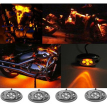 4 Orange Amber LED Chrome Modules Motorcycle Chopper Frame Neon Glow Lights Pods - £12.61 GBP