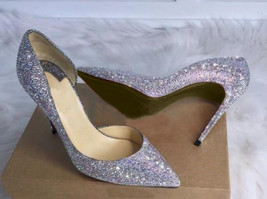 Bling Bling Crystal Embellished High Heel Shoes Sexy Pointed Toe Party Wedding S - £193.83 GBP