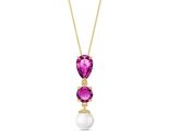 Galaxy Gold 14K Solid Yellow Gold Pearl &amp; Pink Topaz Pendant Necklace, 2... - $544.49