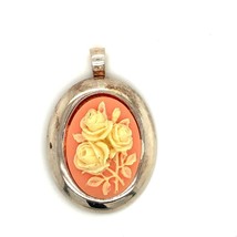 Vintage Sterling Sign Milor Italy Peach Lucite Cameo Rose Flower Pendant Brooch - £51.60 GBP