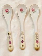 Vintage Set of 3 Floral Design with Gold Accents Porcelain Tea/ Sugar Sp... - $13.86