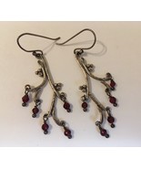 Garnet Twig Earrings Unique Handcrafted Silver Red Beaded Pierced Dangle... - £62.95 GBP