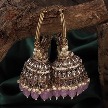 Bollywood Style Gold Plated Kundan Indian Fashion Jhumka Earrings Jewelry Set - £22.40 GBP