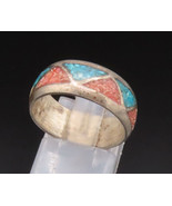 SOUTHWESTERN 925 Silver - Vintage Crushed Coral &amp; Turquoise Ring Sz 7 - ... - $73.01 CAD