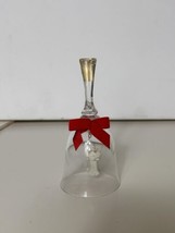 Vintage Angel Chorus Bell Intaglio 24% Lead Crystal Glass Red Bow VTG - £19.37 GBP