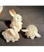 SET OF 3 Vintage Bristle Bari  Natural Fiber Art Bunnies / Rabbits Figur... - $23.08 CAD