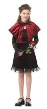 Girls Vampiress Royal Vamp Black Red Dress, Cape 3 Pc Halloween Costume-sz 12/14 - £10.96 GBP