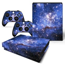 For Xbox One X Skin Console &amp; 2 Controllers Blue Galactic Stars Vinyl De... - £10.48 GBP