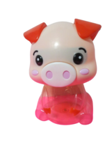 Plastic Pink Clear Piggy Bank 11&quot;T Pig Shape Pink Rope Handle Free Standing - $14.85