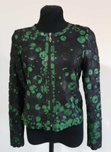 Green Spotted Black Leather Coat Woman Jacket Women Zipper Short Round C... - £177.05 GBP