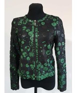 Green Spotted Black Leather Coat Woman Jacket Women Zipper Short Round C... - £179.63 GBP