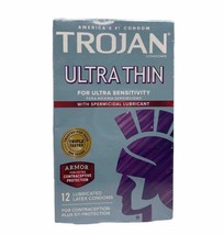 TROJAN Sensitivity Ultra Thin Spermicidal Latex Condoms 12 Each Exp: 05/... - $15.79