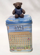 Saks Fifth Avenue Colletible Tin with Teddy Bear On Lid 5.75 x 2.75 - £7.83 GBP