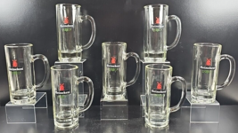 7 Heineken Beer Glass Mugs Set Vintage Clear Steins Panel Facet Handled Ware Lot - £62.90 GBP