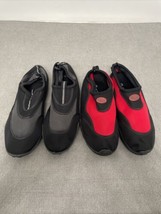 Lot of 2 Pair Water Shoes Sun Surfer Size 43 LG 11/12 Black &amp; Red Scuba Beach EG - £15.81 GBP