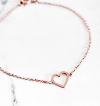 14K 9K Gold Open Heart Bracelet,Small Heart Frame Bracelet,Romantic Gift for Her - £140.49 GBP+