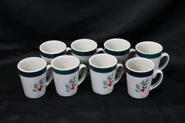 Home Holly Christmas Mugs Cups  Lot of 8 Xmas - $24.49