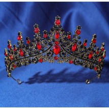 Wicked Silk Prom, Quinceanera Jeweled Crown Tiara Headband - Goth Black Red - $20.00