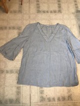 Old navy Tunic Cotton Bl Blue White Stripe Tunic Popover 3/4 ruffled slv... - $18.80