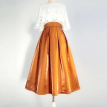 RUST Satin Polyester Pleated Skirt Outfit Lady Custom Plus Size Midi Party Skirt