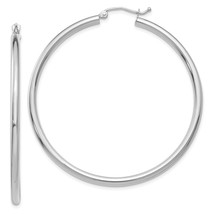 14K White Gold Round Hoop Earrings Polished Jewelry 51mm x 49mm - £257.80 GBP
