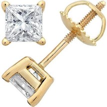 1.05CT Princess Cut Solitaire Brilliant Stud Earring 14k Yellow Gold Scr... - £38.72 GBP