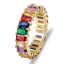 2021 Rainbow Baguette Cubic Zirconia CZ Gold Filled Engagement Band Ring For Wom - £9.03 GBP