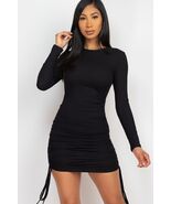 Ribbed long sleeve drawstring bodycon dress - $33.92 CAD