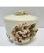 Vintage 3D Floral Embossed Dresser Vanity Jar with Lid Hard Plastic Unique - £28.26 GBP