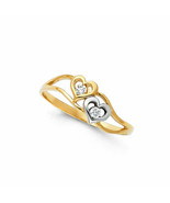 Genuine 14K Two-tone Gold Women&#39;s Cubic Zirconia 2-Heart Seminario Ring ... - €165,21 EUR